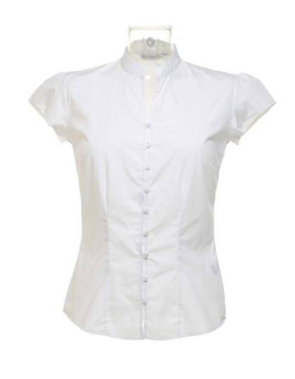 Epic Label Chemises Kustom Kit Kk727 Tailored Fit Poplin Contintental Blouse Mandarin Collar Cap Sleeve