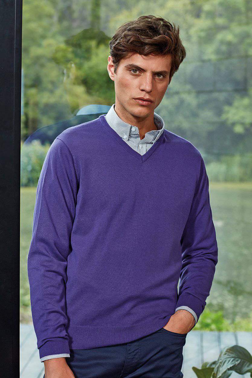 Epic Label Pull-over Premier Workwear Pr694 Pour Hommes V-Neck Knitted Sweater